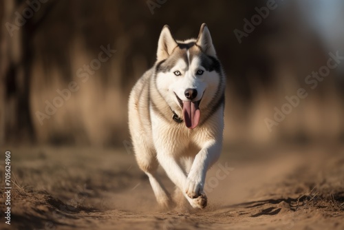 Siberian Husky run on photograph. Generative AI