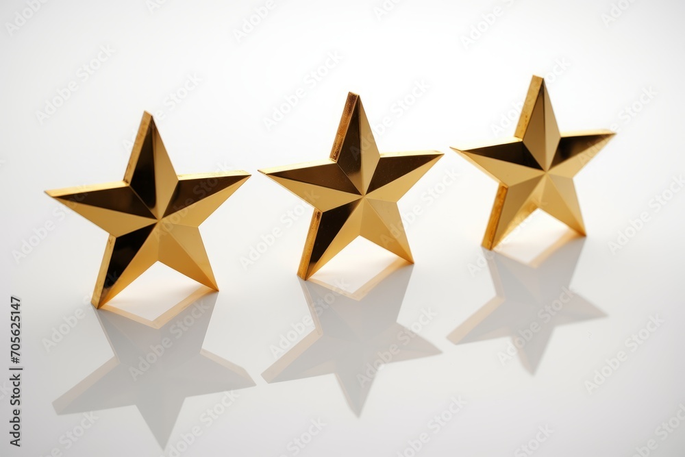 Obraz premium Three golden star isolated on white background. Generative AI