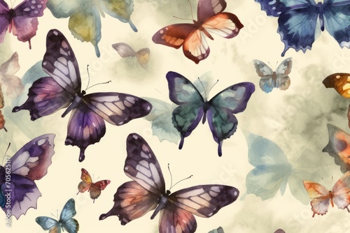 The pattern of butterflies. Seamless background. Watercolor illustration. Generative AI