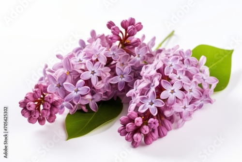 Two lilac flowers isolated on white background. Generative AI