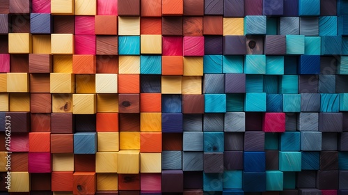 A range of multicolored wooden blocks arranged in a colorful background  image  Generative AI.