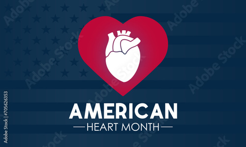 American heart month is observed every year in February. February is american heart month. Vector template for banner, card, poster with background. Vector illustration.