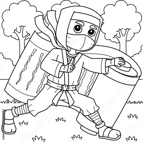 Ninja Holding a Big Scroll Coloring Page for Kids