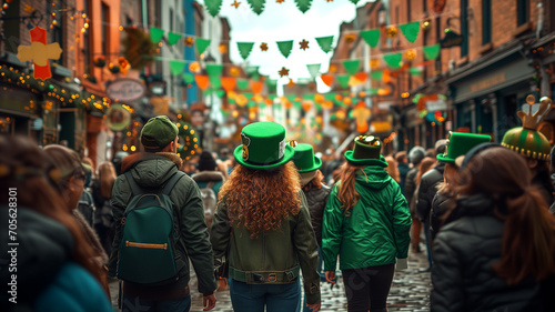 Street parade scene celebrating St. Patrick 