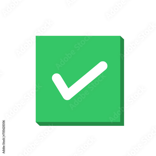 check mark icon button tick yes button vector illustration on 3d square green background