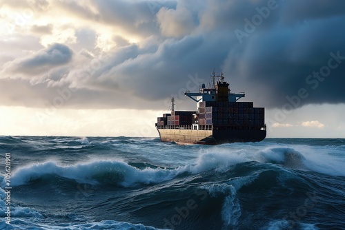 container ship in storm ocean 