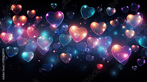 Colorful hearts on black background are vibrant and eye-catching. This asset is suitable for Valentine's Day designs, love-themed graphics, or any project needing a bold and playful touch. photo