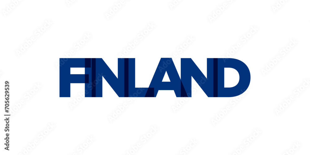 Finland emblem. The design features a geometric style, vector illustration with bold typography in a modern font. The graphic slogan lettering.