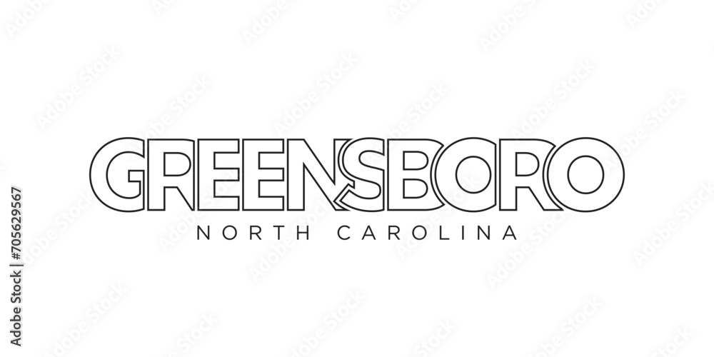 Greensboro, North Carolina, USA typography slogan design. America logo with graphic city lettering for print and web.