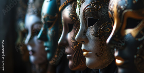 Multiple Venetian masks in a row