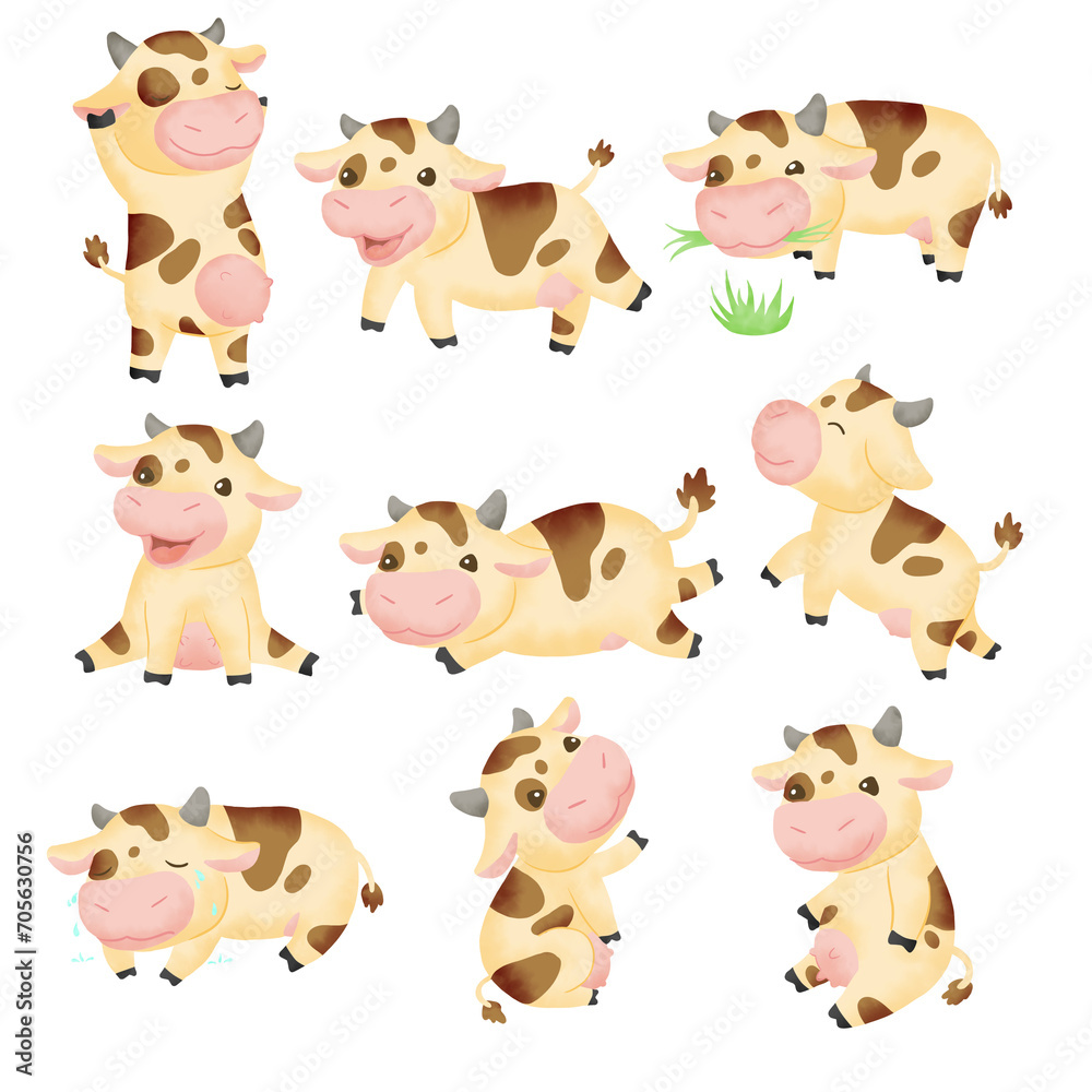 Obraz premium set of cute brown spotted cow