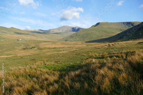Snowdonia grassy landscape, National Park in Wales, United Kingdom