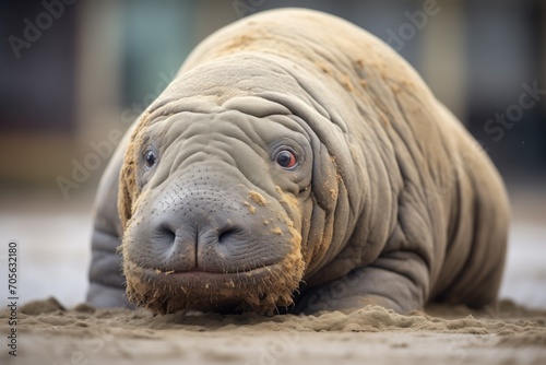 young elephant seal covered in sand