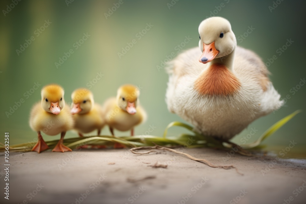 fluffy goslings trailing behind elders