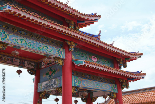 Part of a Chinese pavilion gate in a temple in china 