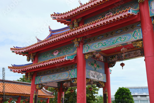 Part of a Chinese pavilion gate in a temple in china 