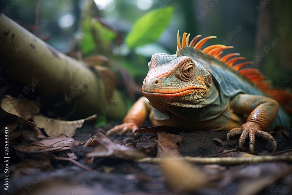 Obraz premium iguana resting on a jungle floor