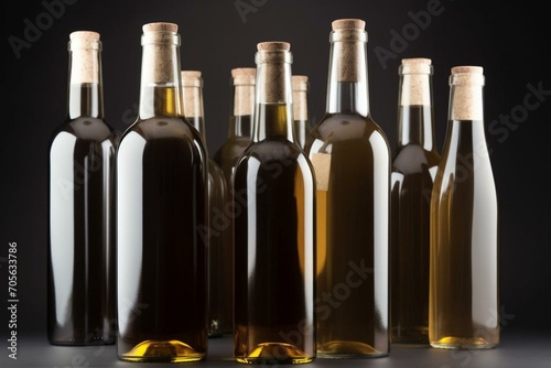Bottles with blank labels for wine. Generative AI