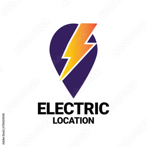 Electric Location Logo Sign Vector With Map Pointer Pin Icon. Geotag Point Icon With Electricity Symbol Vector Image.