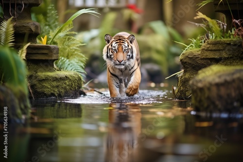 bengal tiger crossing a shallow jungle stream photo