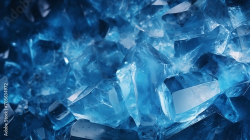 Macro perspective of crystalline crystals against a backdrop of glacial blues, top view, Generative AI. © Electric Wolf