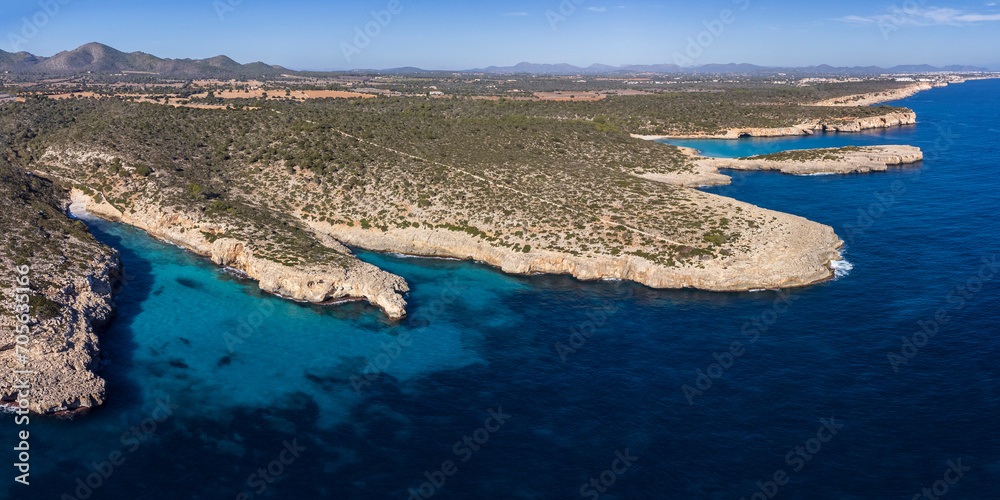 Cala Sequer and Cala Enganapastors, Manacor coast, Majorca, Balearic Islands, Spain
