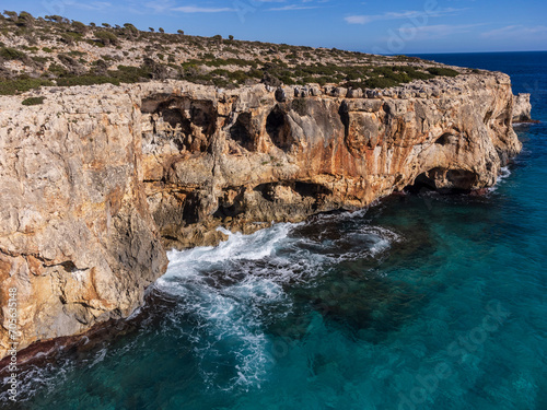 cliffs on the coast of Manacor, Majorca, Balearic Islands, Spain
