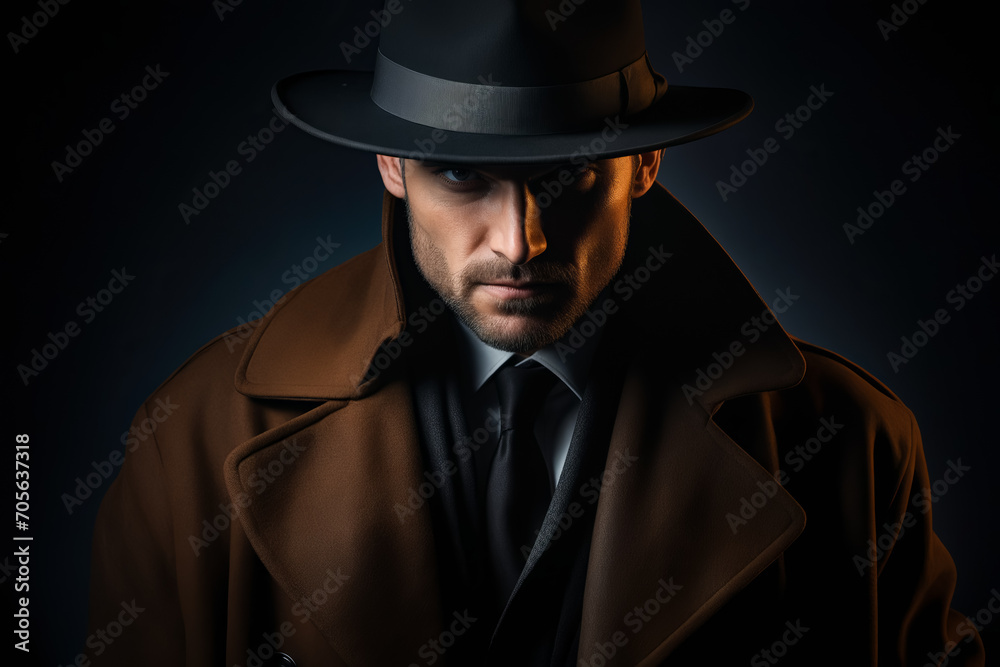 Man in coat and hat is looking at the camera.