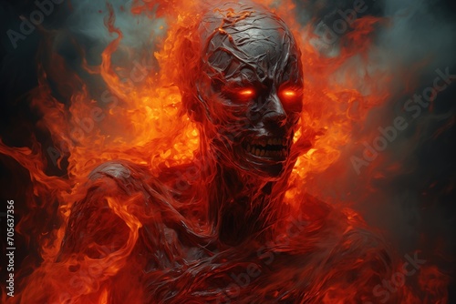 Burning zombie in flames