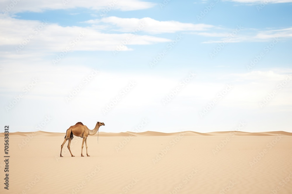 lone camel standing in vast, empty sand desert lone camel standing in vast, empty sand desert