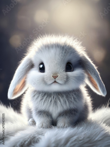 Sweetest, most wonderful fluffy bunny on a white trap