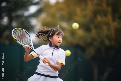 girl swinging a tennis racket hitting a ball © studioworkstock