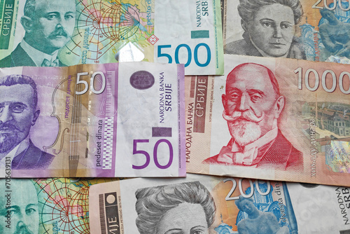Stack of Serbian dinar banknotes photo