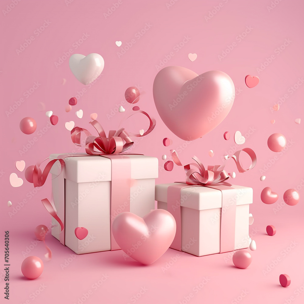Valentine's day , Gift box and heart on pink background.