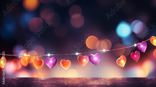 Fairy lights with colorful hearts