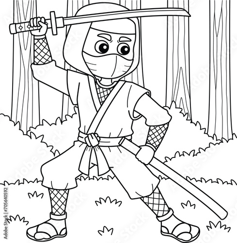 Ninja with a Katana and Sheath Coloring Page 