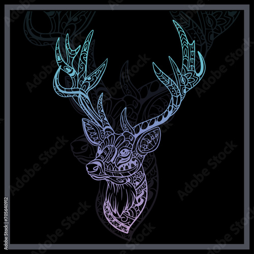 Gradient Colorful deer head mandala arts.