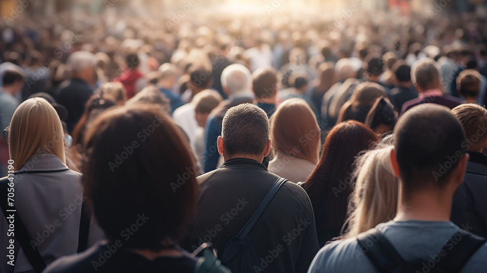 a crowd of people in the city, blurred abstract background