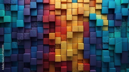 Wooden pieces in a haphazard arrangement with a dynamic spectrum, wallpaper, Generative AI.