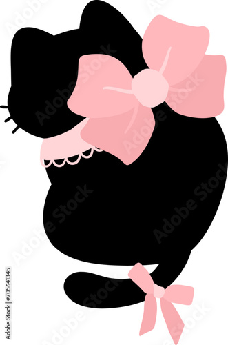 cute coquette black cat with pink ribbon bow 