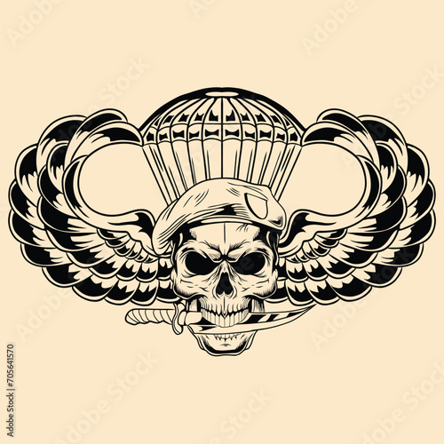 skull and wings for airborne tattoo design