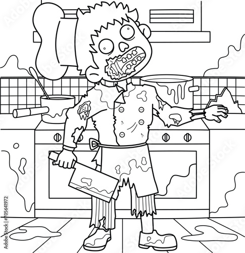 Zombie Chef Coloring Page for Kids