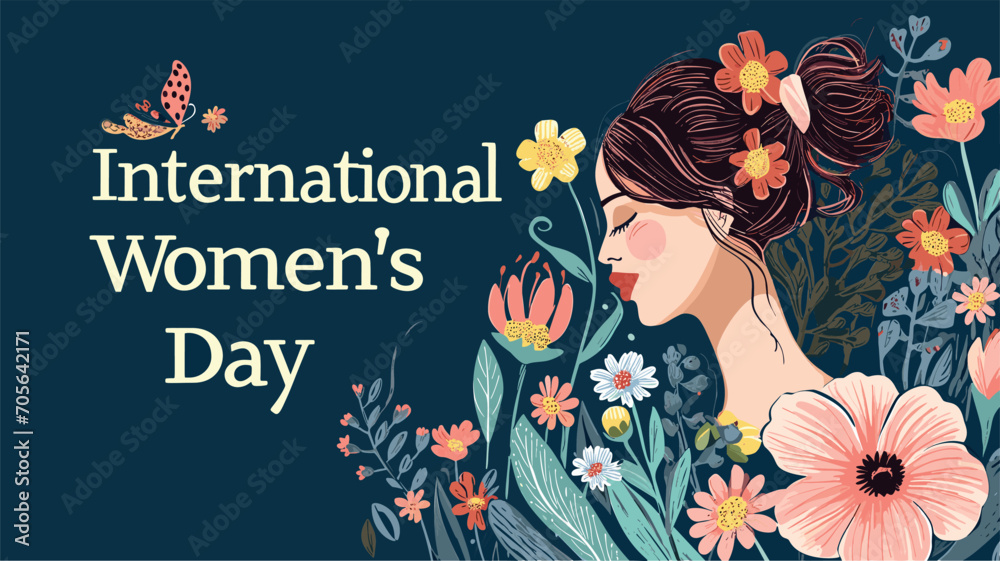 International Women's Day March 8 with flowers, greeting card