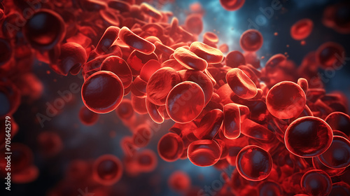 3d rendering of red blood cells in vein, blood cells flowing in one direction