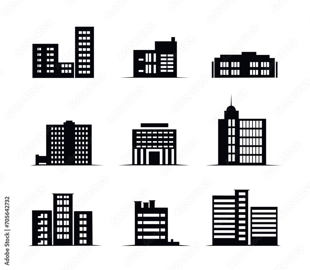 city Building silhouette set illustration