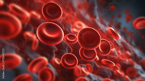 3d rendering of red blood cells in vein, blood cells flowing in one direction