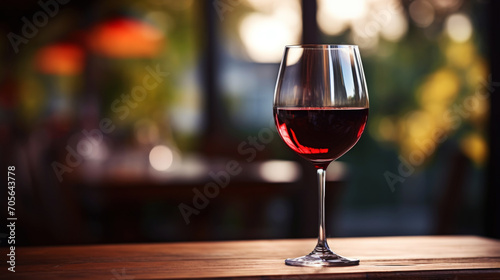 Elegant glass of red wine on blurres background with wine grapes. Young wine. Generative AI