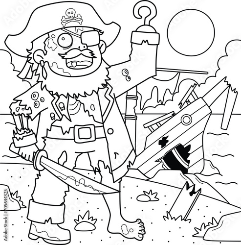 Zombie Pirate Captain Coloring Page for Kids