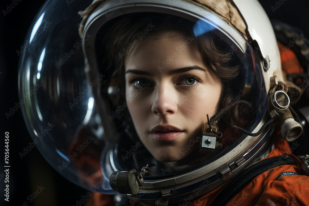 Generative AI picture of astronaut spaceman woman do space walk working space station in outer space futurism Generative AI picture of astronaut spaceman woman do space walk working space station in outer space futurism