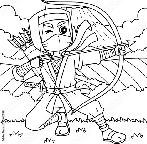 Ninja with Bow and Arrow Coloring Page for Kids